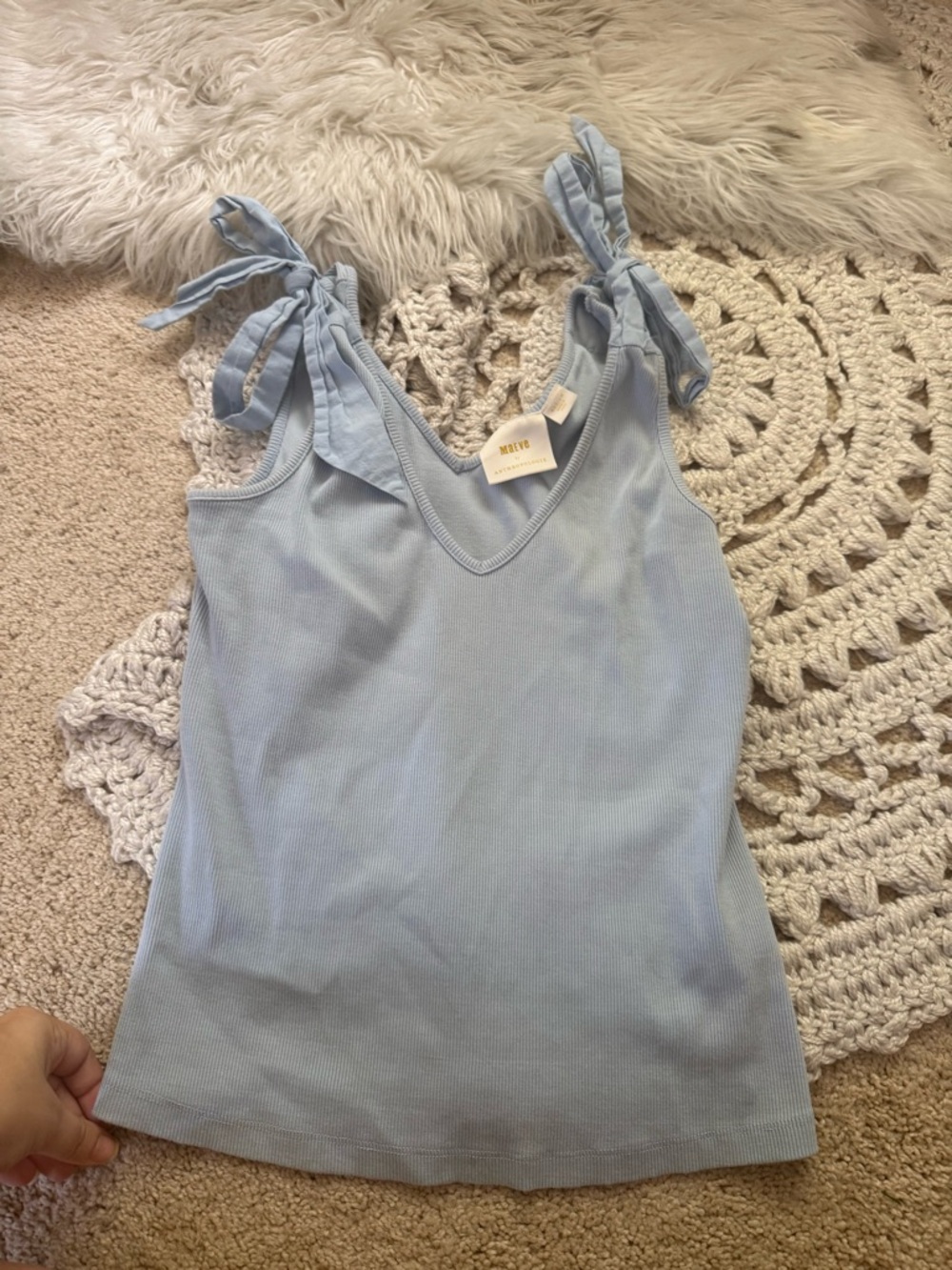 Maeve Anthropologie Blue Ribbed Tank Bow Straps M
